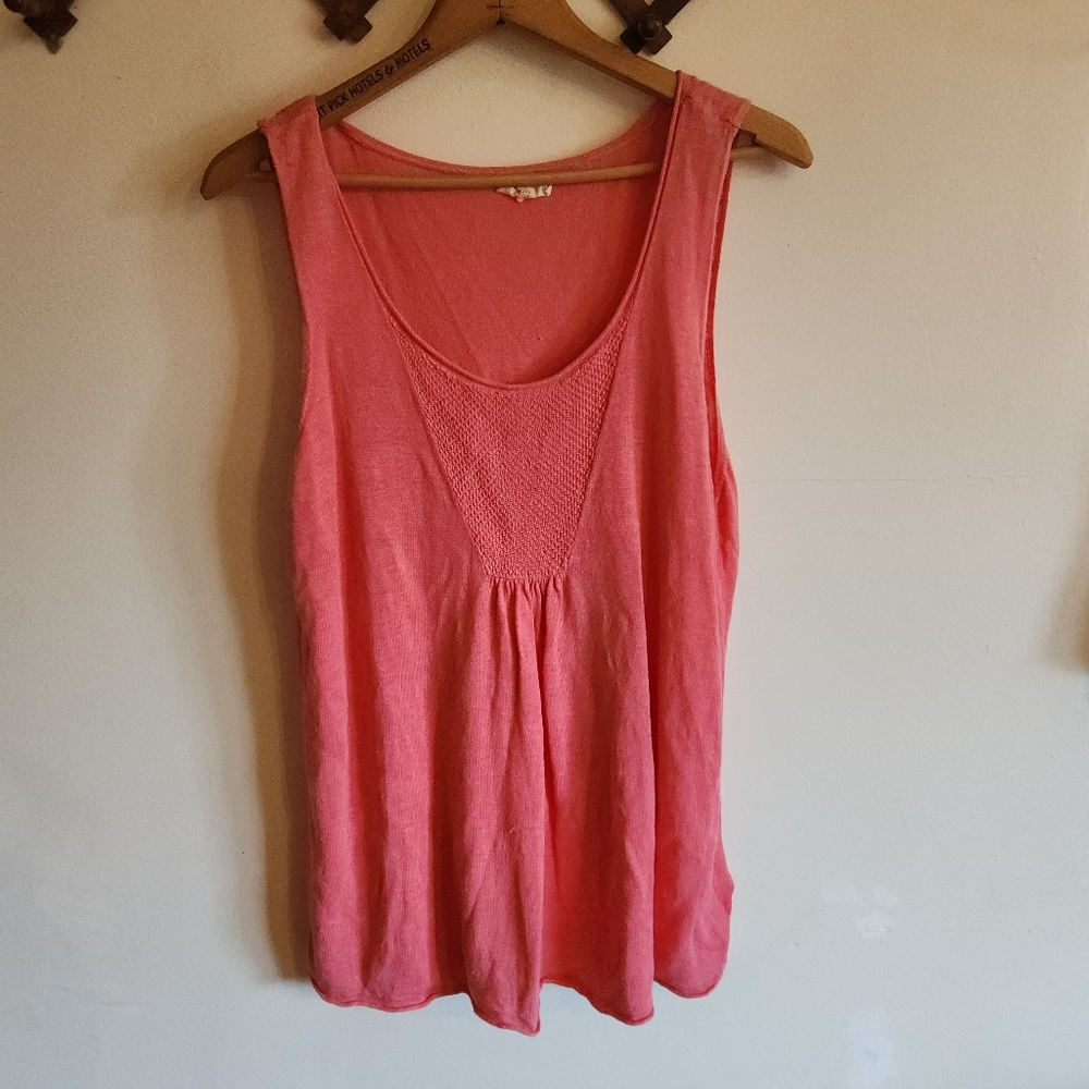 Eileen Fisher Linen Coral-Pink Sleeveless Scoop Neck Knit Tank Top X Large